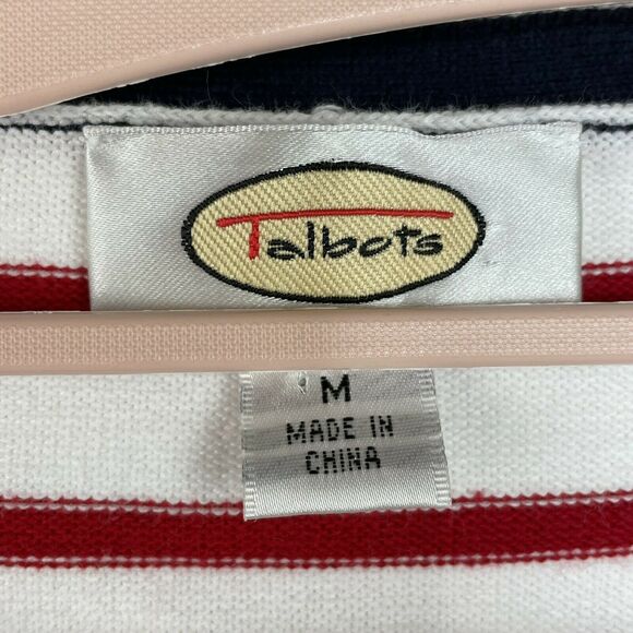 Talbots White Red Stripe Button Front 1/2 Sleeve Cardigan Size M - Picture 7 of 8